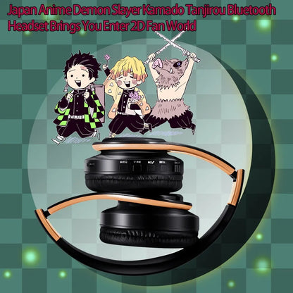 Japan Anime Headphone Demon Slayer Kimetsu No Yaiba Kamado Tanjirou Cosplay Bluetooth Headset Earphone with Mic Support TF Card