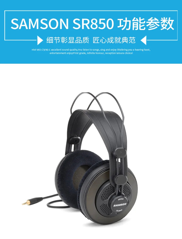Original Samson SR850 monitoring HIFI headset Semi-Open-Back Headphones for Studio, with leather earcup,without retail box