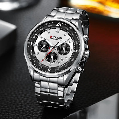 Orologio da uomo CURREN – Orologio di tendenza di un marchio prestigioso, modello di lusso, impermeabile, in acciaio, stile sportivo, cronografo al quarzo