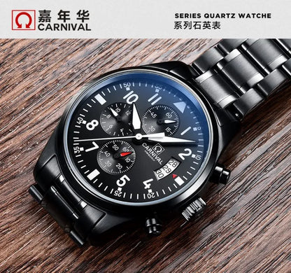 Chronograph luminous military running sport full steel men stop watch genuine leather strap luxury brand watches sapphire reloj