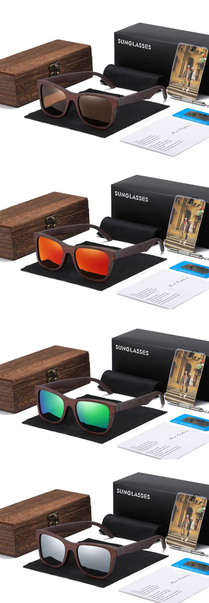 GM Natural Bamboo Wooden Sunglasses Handmade Polarized Glasses Mirror Coating Lenses Eyewear With Gift Box