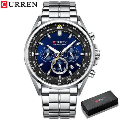 Orologio da uomo CURREN – Orologio di tendenza di un marchio prestigioso, modello di lusso, impermeabile, in acciaio, stile sportivo, cronografo al quarzo