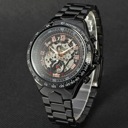 WINNER Montres pour homme en or Montre mécanique automatique Montre-bracelet squelette pour homme Bracelet en acier inoxydable Marque de luxe Design sportif