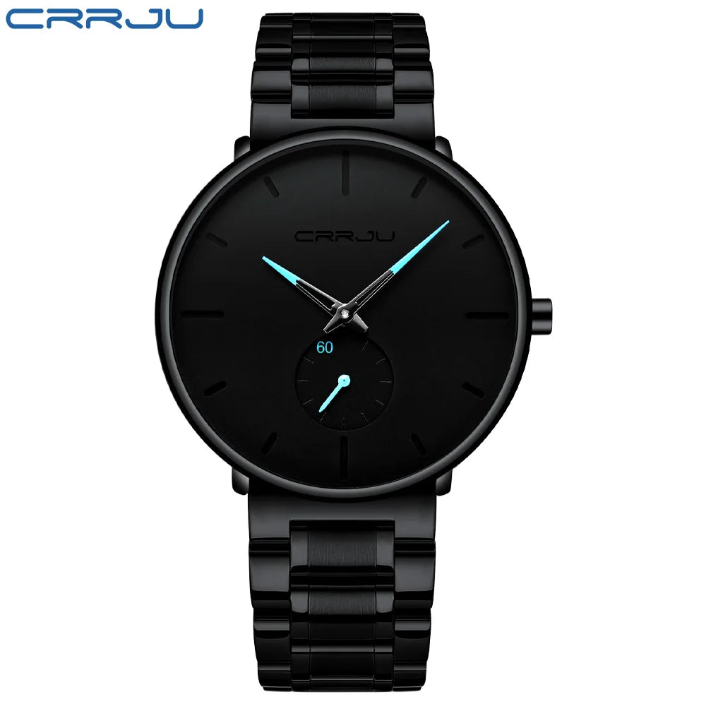 Orologio da uomo CRRJU – Orologio da polso in acciaio inossidabile, stile casual e lussuoso, impermeabile, orologio sportivo al quarzo da uomo