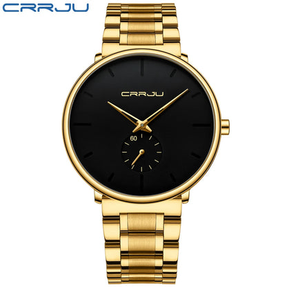 Orologio da uomo CRRJU – Orologio da polso in acciaio inossidabile, stile casual e lussuoso, impermeabile, orologio sportivo al quarzo da uomo