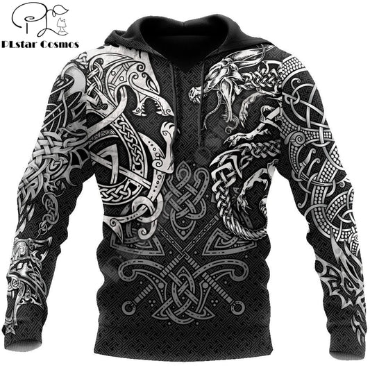 Fashion Hoodies Fenrir Wolf And Dragon Tattoo 3D All Over Printed Men's Sweatshirt Unisex Zip Pullover Casual Jacket DW0220
