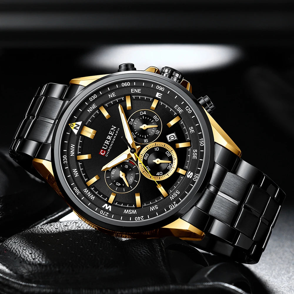 Orologio da uomo CURREN – Orologio di tendenza di un marchio prestigioso, modello di lusso, impermeabile, in acciaio, stile sportivo, cronografo al quarzo