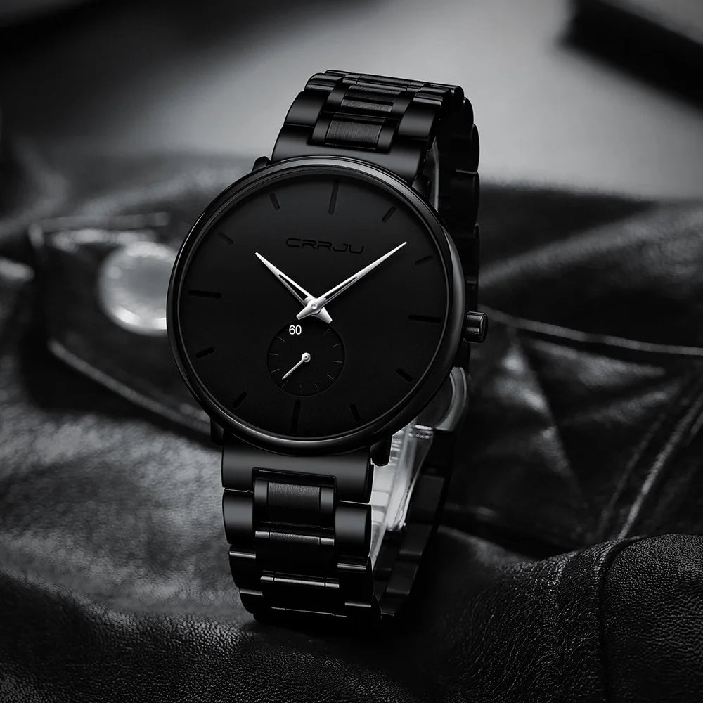 Orologio da uomo CRRJU – Orologio da polso in acciaio inossidabile, stile casual e lussuoso, impermeabile, orologio sportivo al quarzo da uomo