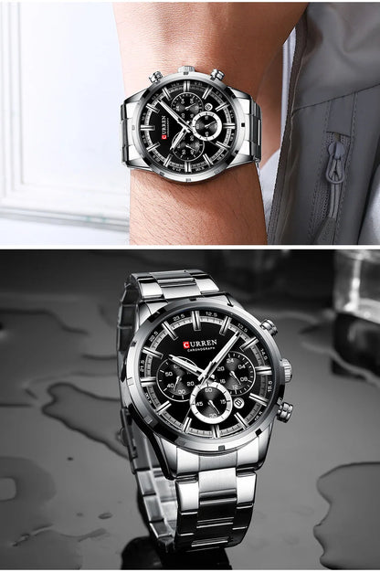 Orologio da uomo CURREN – Cronografo sportivo di lusso, movimento al quarzo, interamente in acciaio, impermeabile