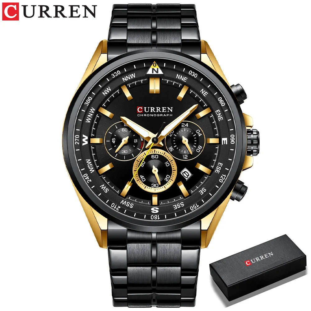Orologio da uomo CURREN – Orologio di tendenza di un marchio prestigioso, modello di lusso, impermeabile, in acciaio, stile sportivo, cronografo al quarzo