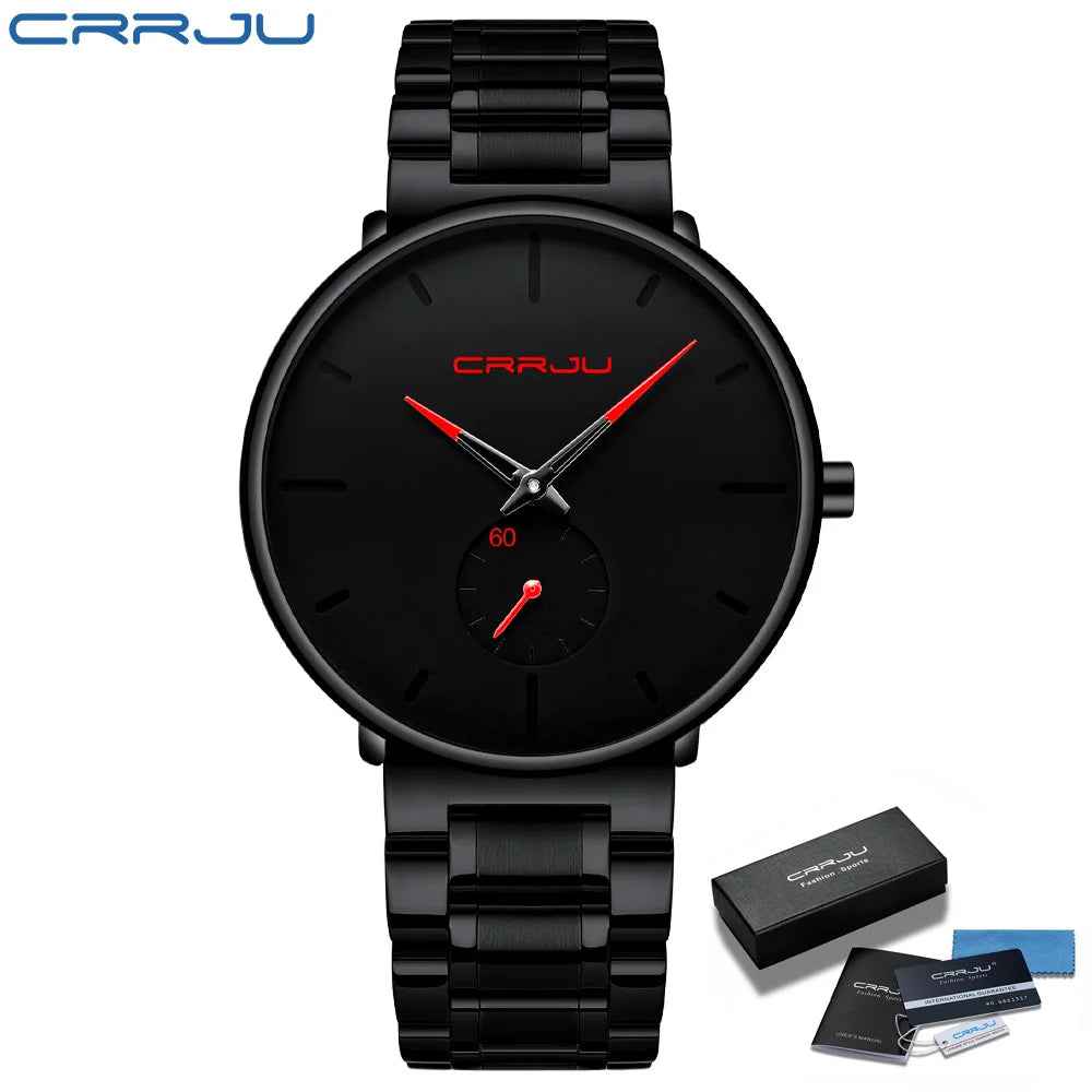 Orologio da uomo CRRJU – Orologio da polso in acciaio inossidabile, stile casual e lussuoso, impermeabile, orologio sportivo al quarzo da uomo