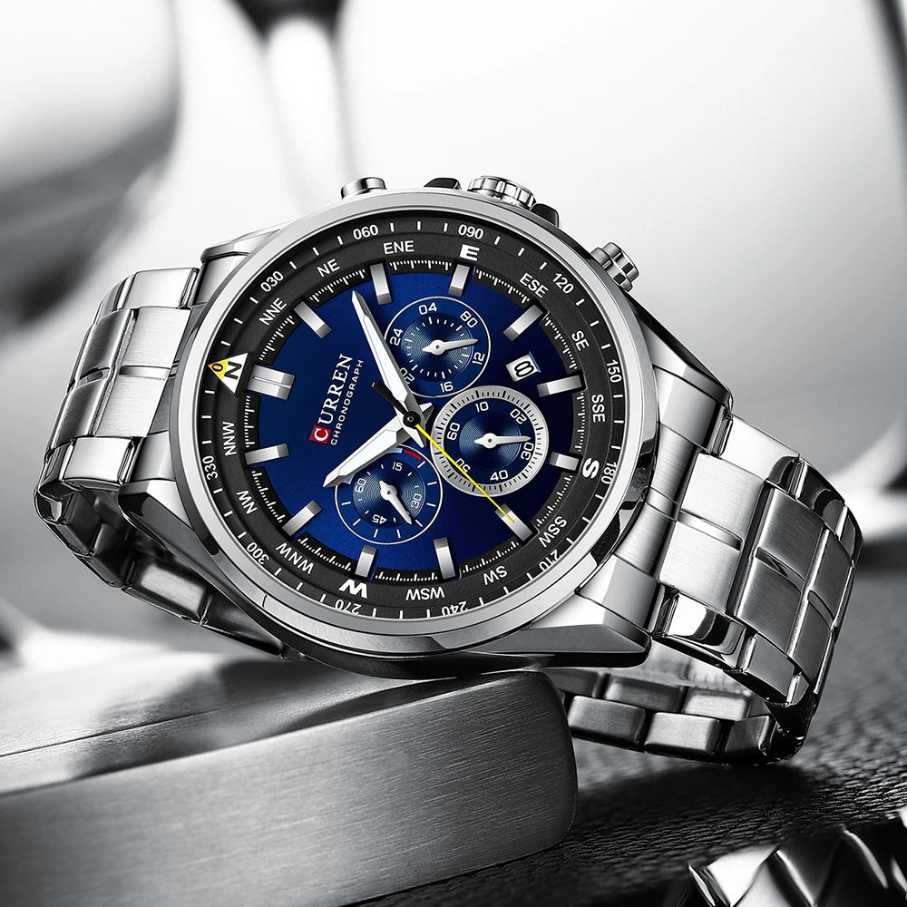 Orologio da uomo CURREN – Orologio di tendenza di un marchio prestigioso, modello di lusso, impermeabile, in acciaio, stile sportivo, cronografo al quarzo