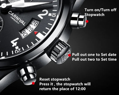 Chronograph luminous military running sport full steel men stop watch genuine leather strap luxury brand watches sapphire reloj