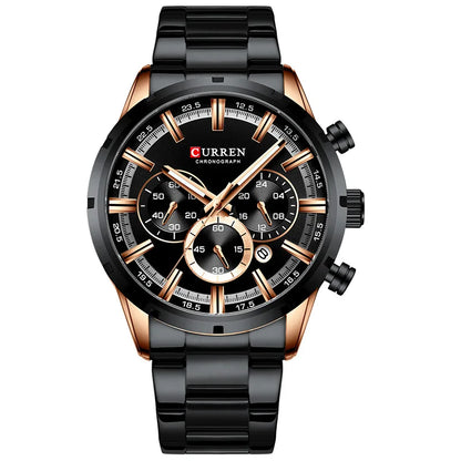 Orologio da uomo CURREN – Cronografo sportivo di lusso, movimento al quarzo, interamente in acciaio, impermeabile