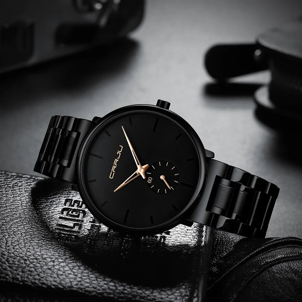 Orologio da uomo CRRJU – Orologio da polso in acciaio inossidabile, stile casual e lussuoso, impermeabile, orologio sportivo al quarzo da uomo