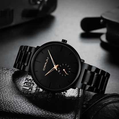 Orologio da uomo CRRJU – Orologio da polso in acciaio inossidabile, stile casual e lussuoso, impermeabile, orologio sportivo al quarzo da uomo