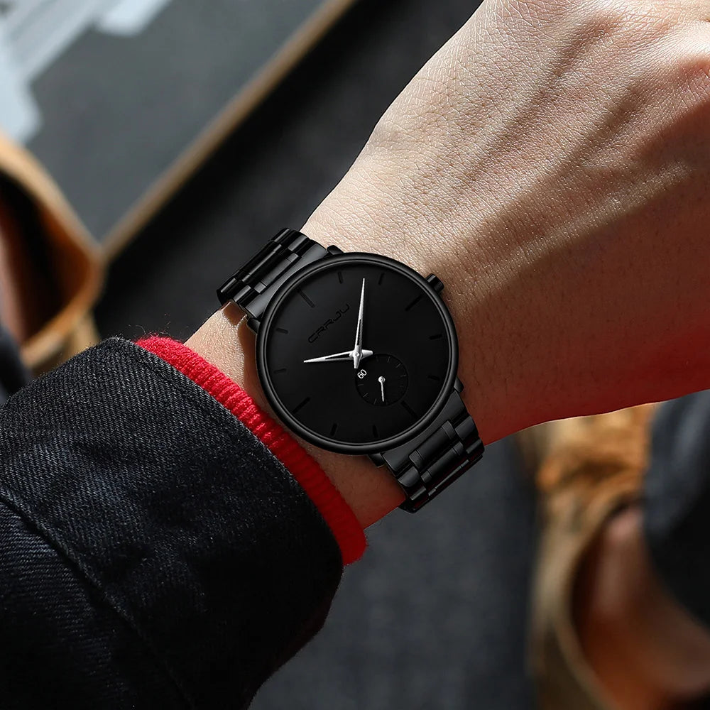 Orologio da uomo CRRJU – Orologio da polso in acciaio inossidabile, stile casual e lussuoso, impermeabile, orologio sportivo al quarzo da uomo