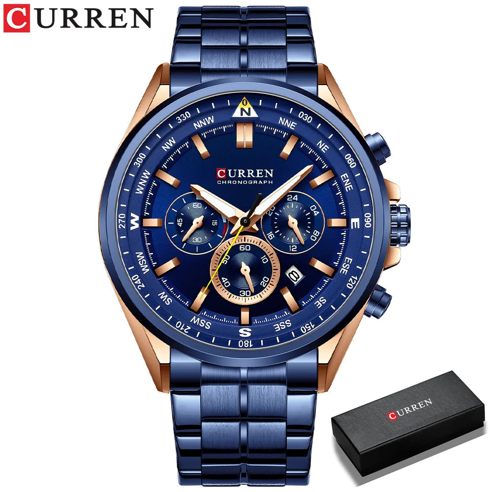 Orologio da uomo CURREN – Orologio di tendenza di un marchio prestigioso, modello di lusso, impermeabile, in acciaio, stile sportivo, cronografo al quarzo