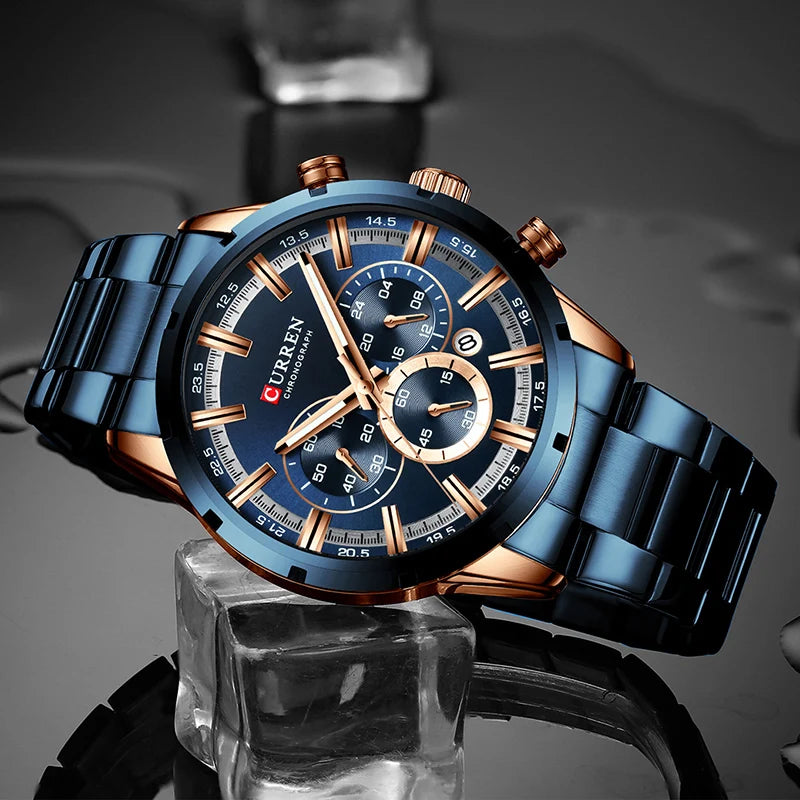 Orologio da uomo CURREN – Cronografo sportivo di lusso, movimento al quarzo, interamente in acciaio, impermeabile