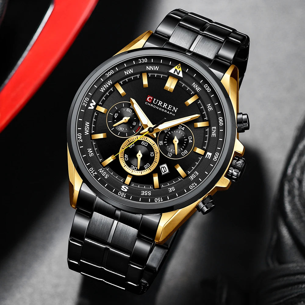 Orologio da uomo CURREN – Orologio di tendenza di un marchio prestigioso, modello di lusso, impermeabile, in acciaio, stile sportivo, cronografo al quarzo