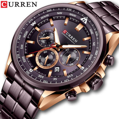Orologio da uomo CURREN – Orologio di tendenza di un marchio prestigioso, modello di lusso, impermeabile, in acciaio, stile sportivo, cronografo al quarzo