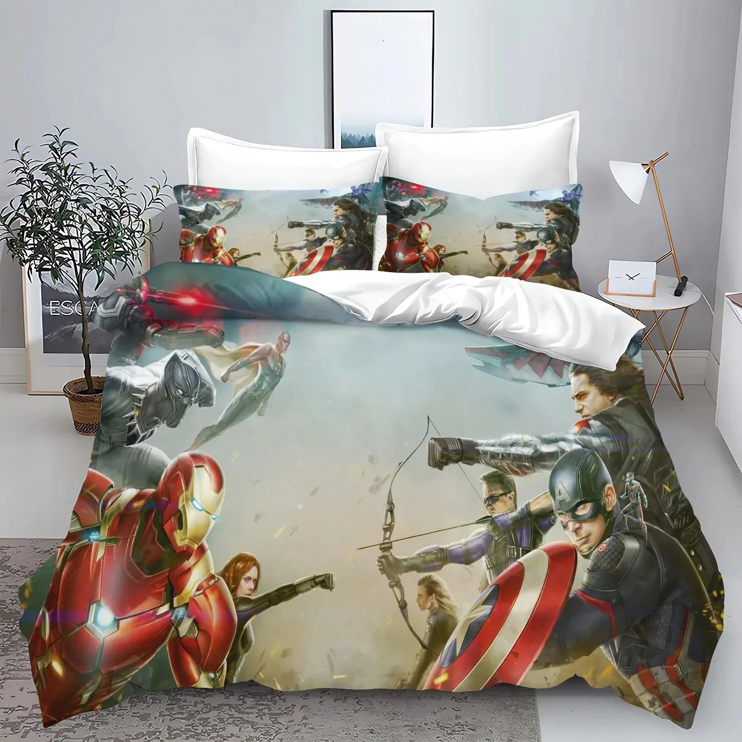 The Avengers helden-dekbedovertrek met kussensloop, beddengoedset voor volwassenen, jongens en meisjes, slaapkamerdecoratie voor kinderen, eenpersoons, tweepersoons, groot formaat