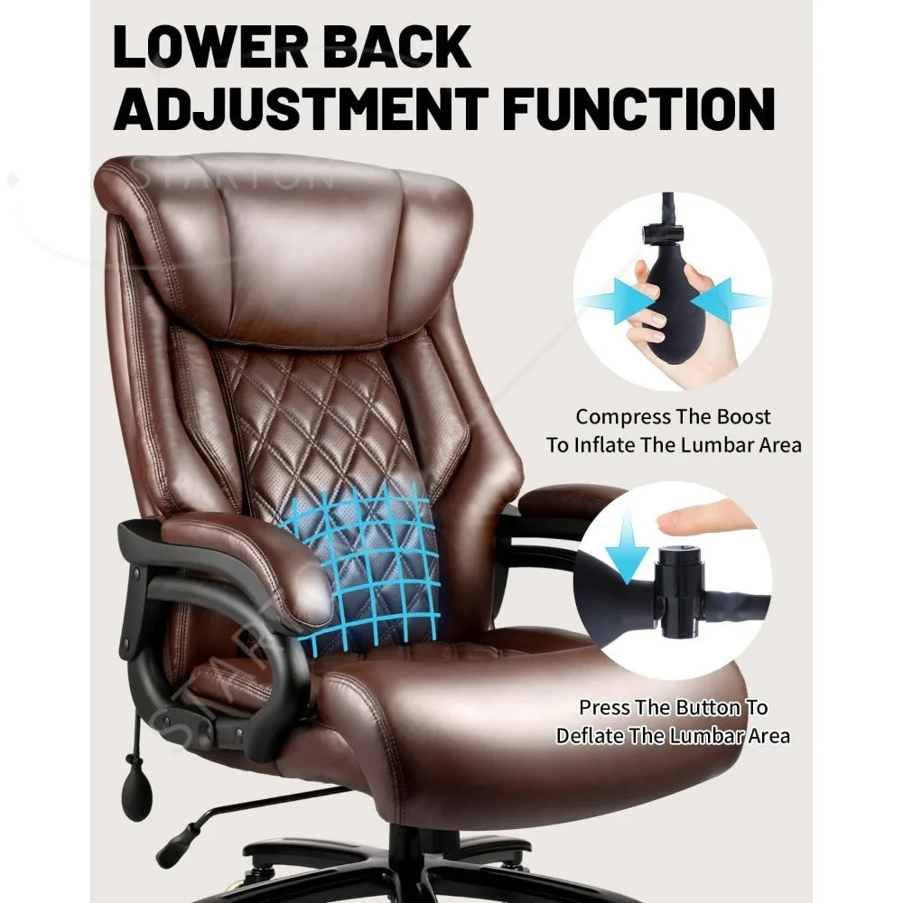 500Lbs Big Tall Office Chair, Wide Spring Seat Executive Design, 360 Swivel Desk Chair Heavy Duty Casters