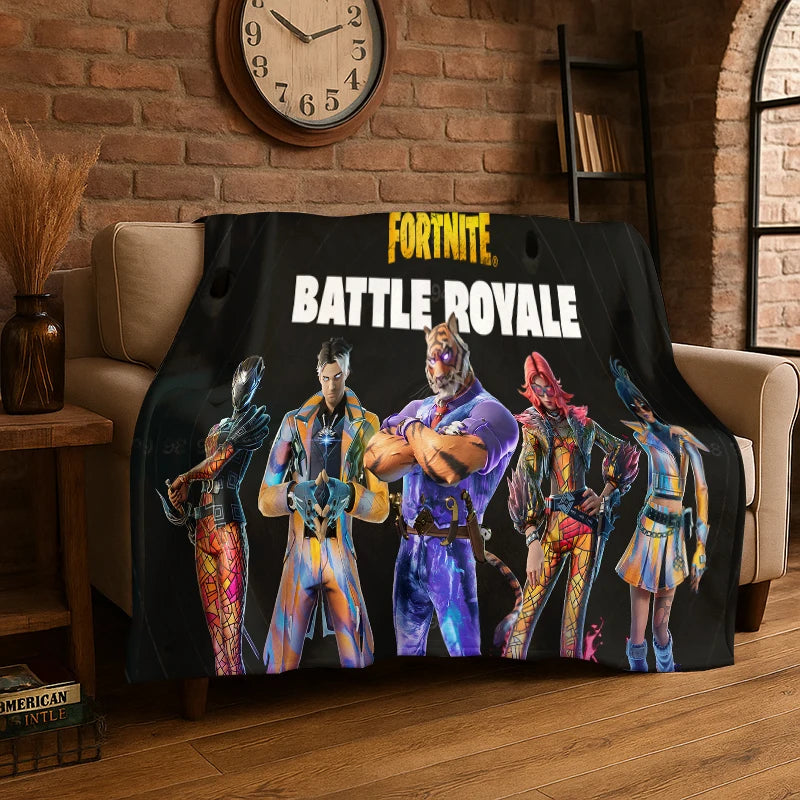 Pătură din flanel cu model cartoon F-Fortnite Game Gamer, moale și călduroasă, pentru dormitor, living, pat, călătorii, camping, picnic, cadou
