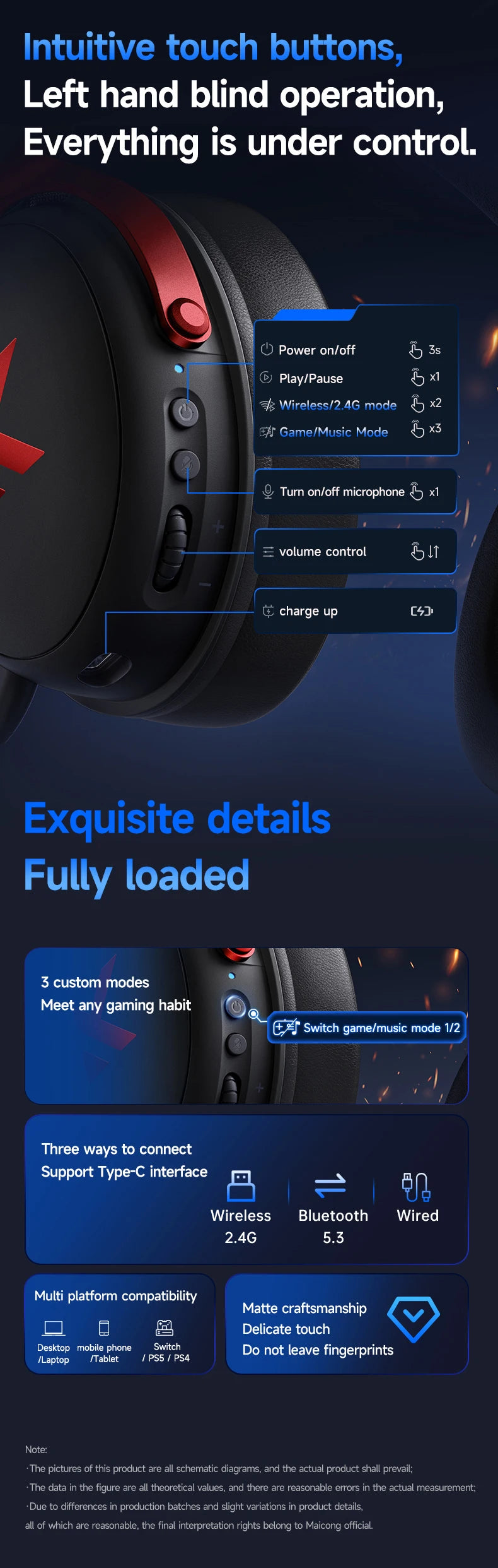 MCHOSE V9 PRO 7.1 Headphones Tri-Mode BT Wireless Low-Latency Gaming E-Sports Headset With Noise Reduction Mic For PC PS4 PS5