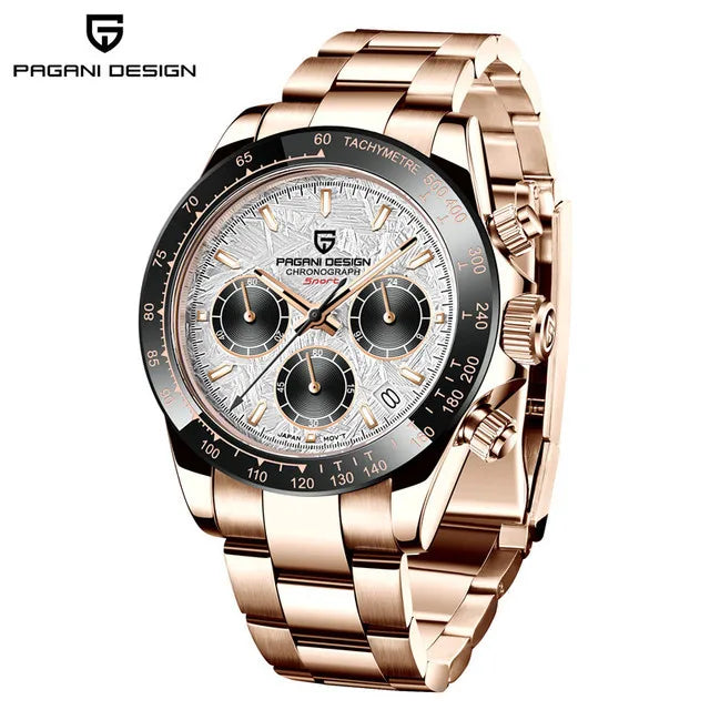PAGANI DESIGN V2 40MM Reloj de cuarzo para hombre con esfera de meteorito, cristal de zafiro, cronógrafo retro y resistente al agua