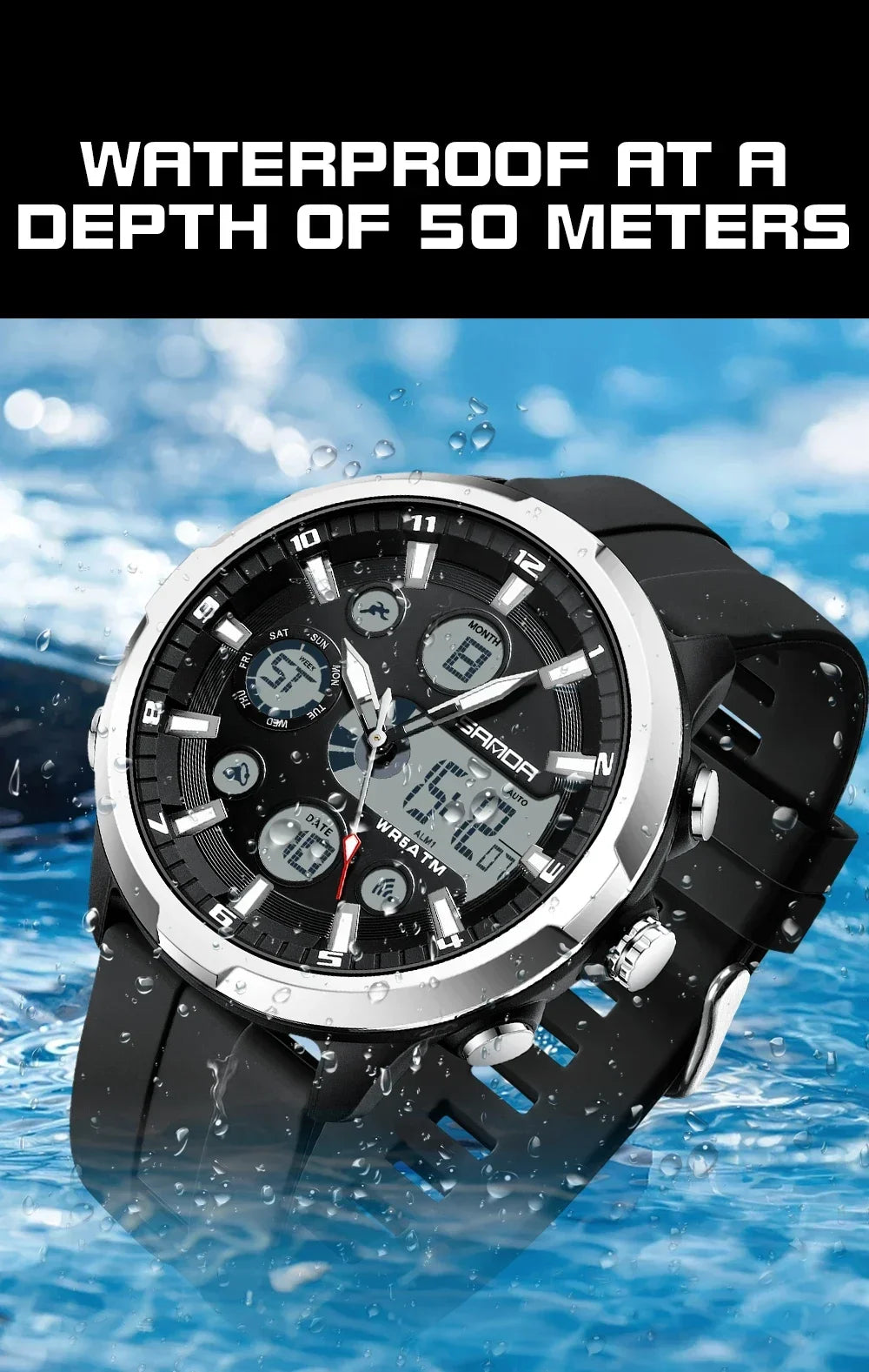 SANDA 9053 G Montres de sport militaires pour homme Montre numérique de luxe Montre-bracelet à quartz étanche jusqu’à 50 m pour homme Relogios Masculino