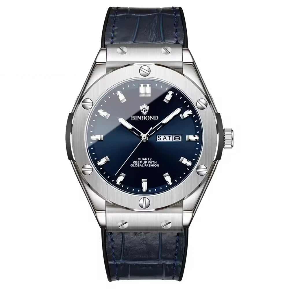Herrenuhr, lässiger Stil, Lederarmband, Automatik- oder Quarzmodell, Luxusaccessoire, ideale Geschenkidee, trendige Armbanduhr.