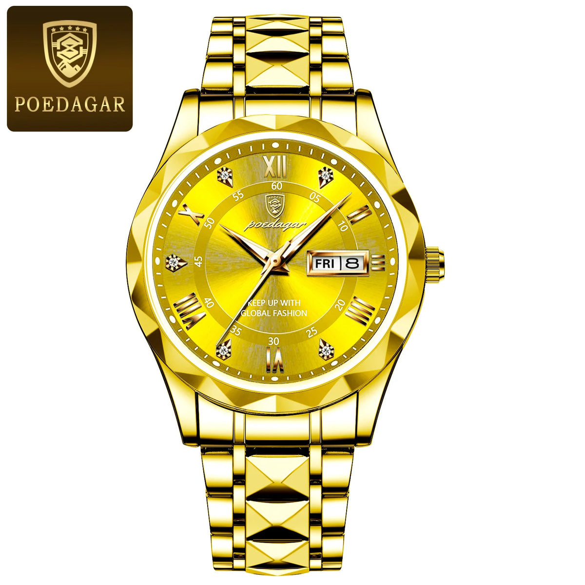 Orologio da uomo POEDAGAR Business Luxury, impermeabile, in acciaio inossidabile, luminescente, con data e giorno della settimana, stile sportivo, al quarzo.