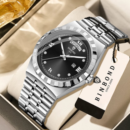 Orologio da uomo del marchio originale BINBOND – Orologio da polso al quarzo, modello di lusso, impermeabile e luminescente.