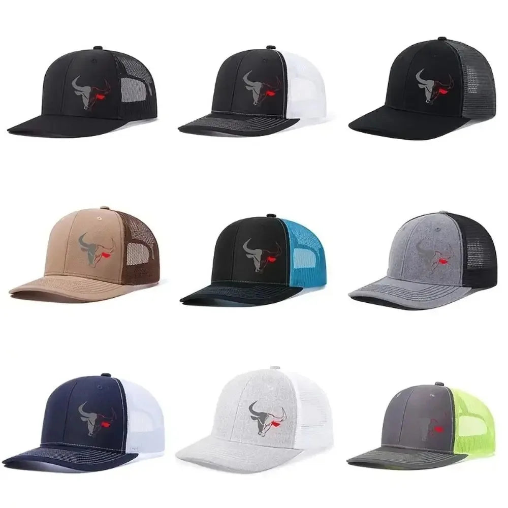 2026 New Casual Bull Head Print Summer Baseball Cap Breathable Hip Hop Sports Visor Mesh Adjustable Sun Hats Men Women