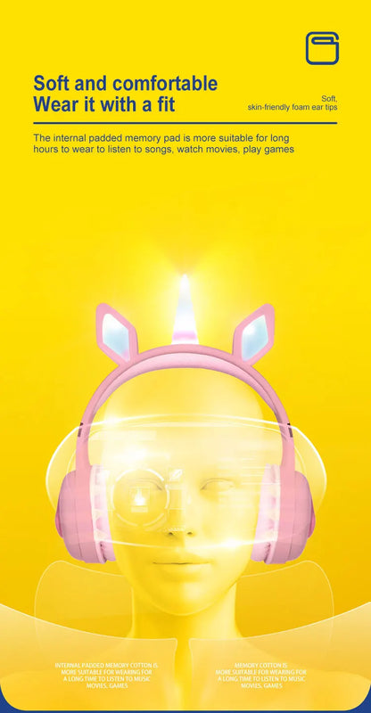 Glow Unicorn Headphones | Bunny Ear Bluetooth Headset with  Mic & TF Slot | Wireless Over-Ear LED