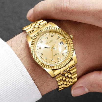 Montre-bracelet de luxe pour homme à quartz avec calendrier, tendance, strass, en acier, montre d'affaires pour homme, Reloj Hombre, cadeau (sans boîte)