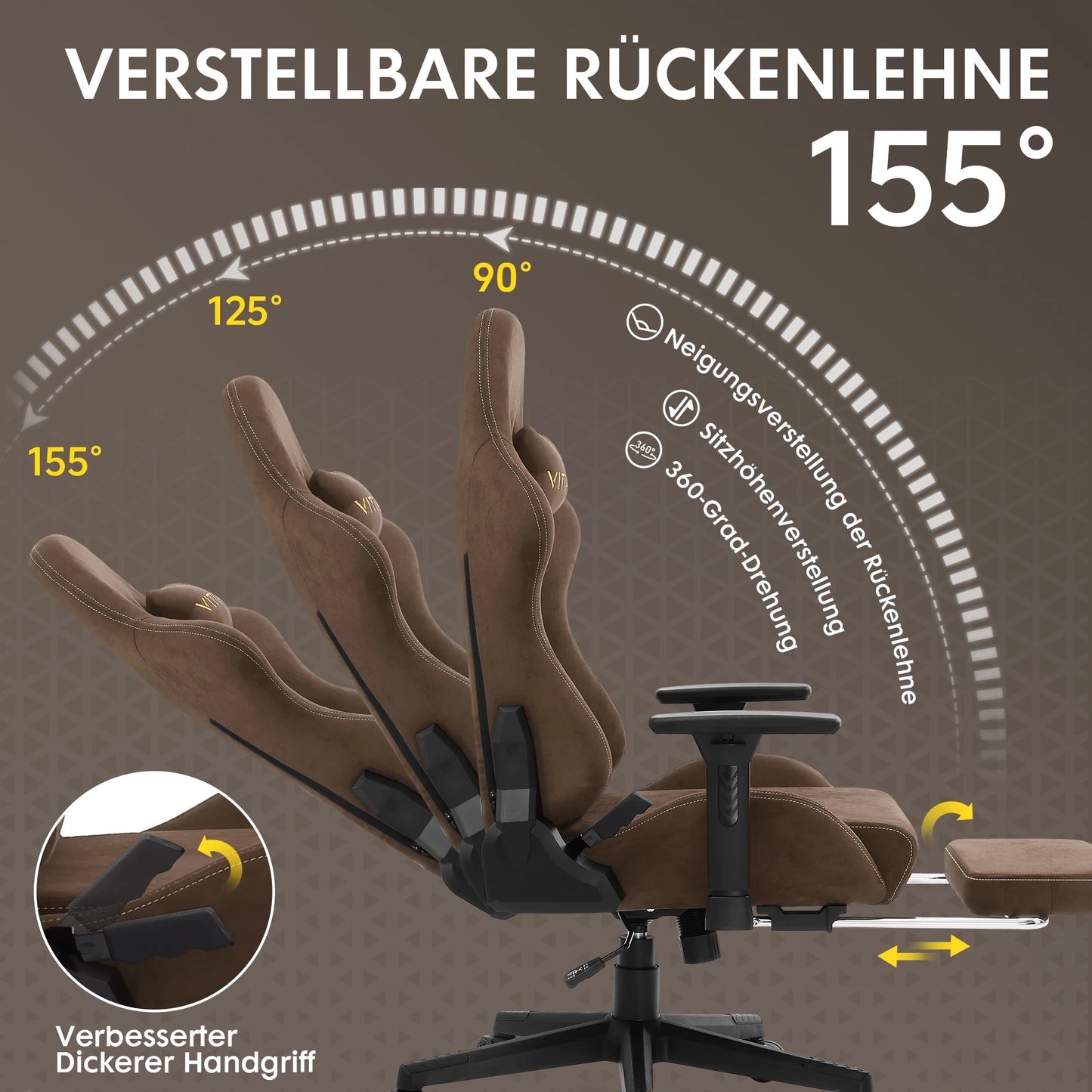 HAPIHAPPY Fashion Gaming Chair Genuine Computer Office Chair with Pocket Spring Cushion Linkage Armrests and Footrest Game Chair