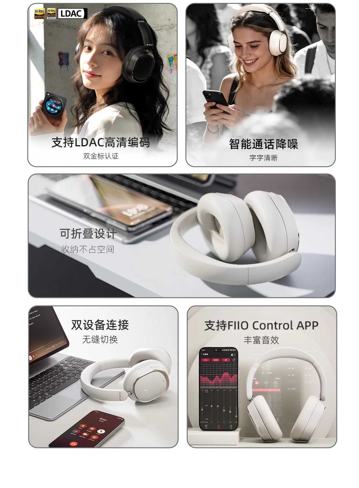 FiiO EH13 Headphones Over Ear Wireless Bluetooth Dynamic ANC Noise Reduction LDAC HiFi Audio Long Battery Life Game Headset Gift