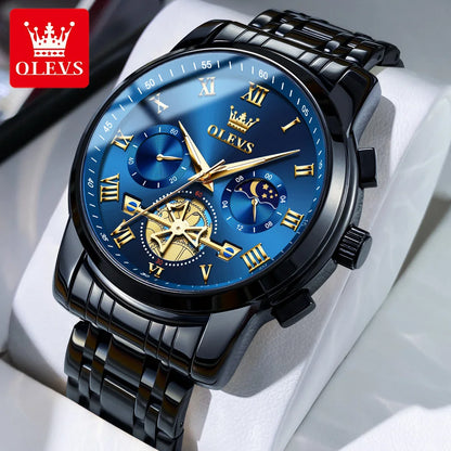 Orologio da uomo OLEVS 2859 – Modello classico e lussuoso con numeri romani, multifunzione, impermeabile, quadrante luminescente, movimento al quarzo di alta qualità.