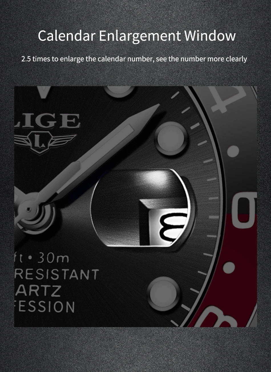 Montre-bracelet LIGE Fashion Business pour homme, étanche à 3 ATM, luminescente, montre de luxe sportive à quartz, chronographe de plongée