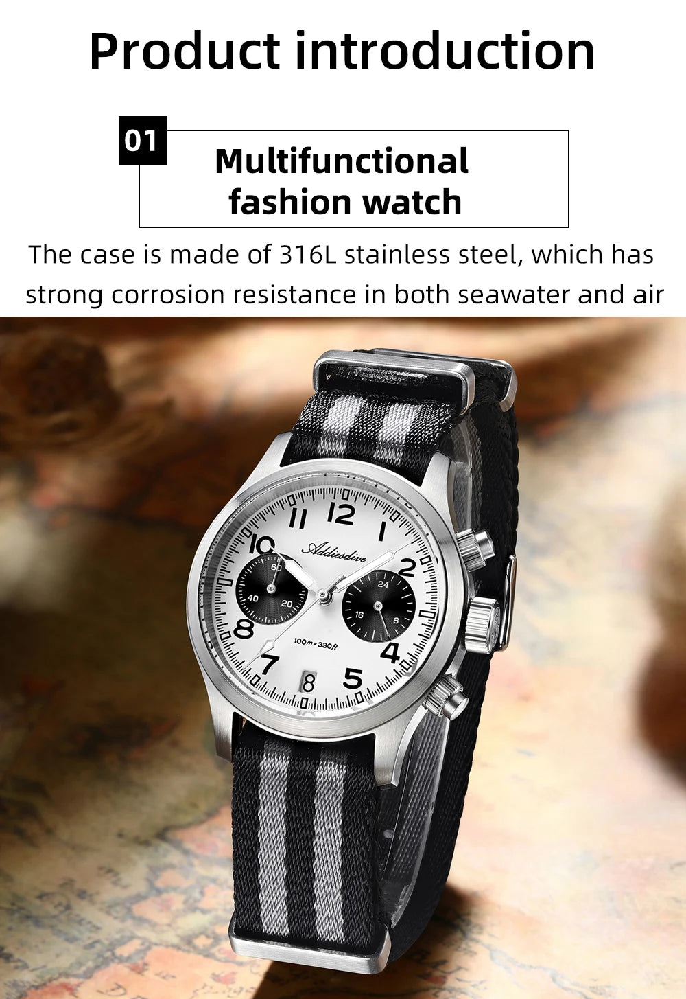 Reloj para hombre ADDIESDIVE 2025 New Panda Eye, retro de lujo, cuarzo VK64, cronógrafo deportivo, impermeable 100M, luminoso