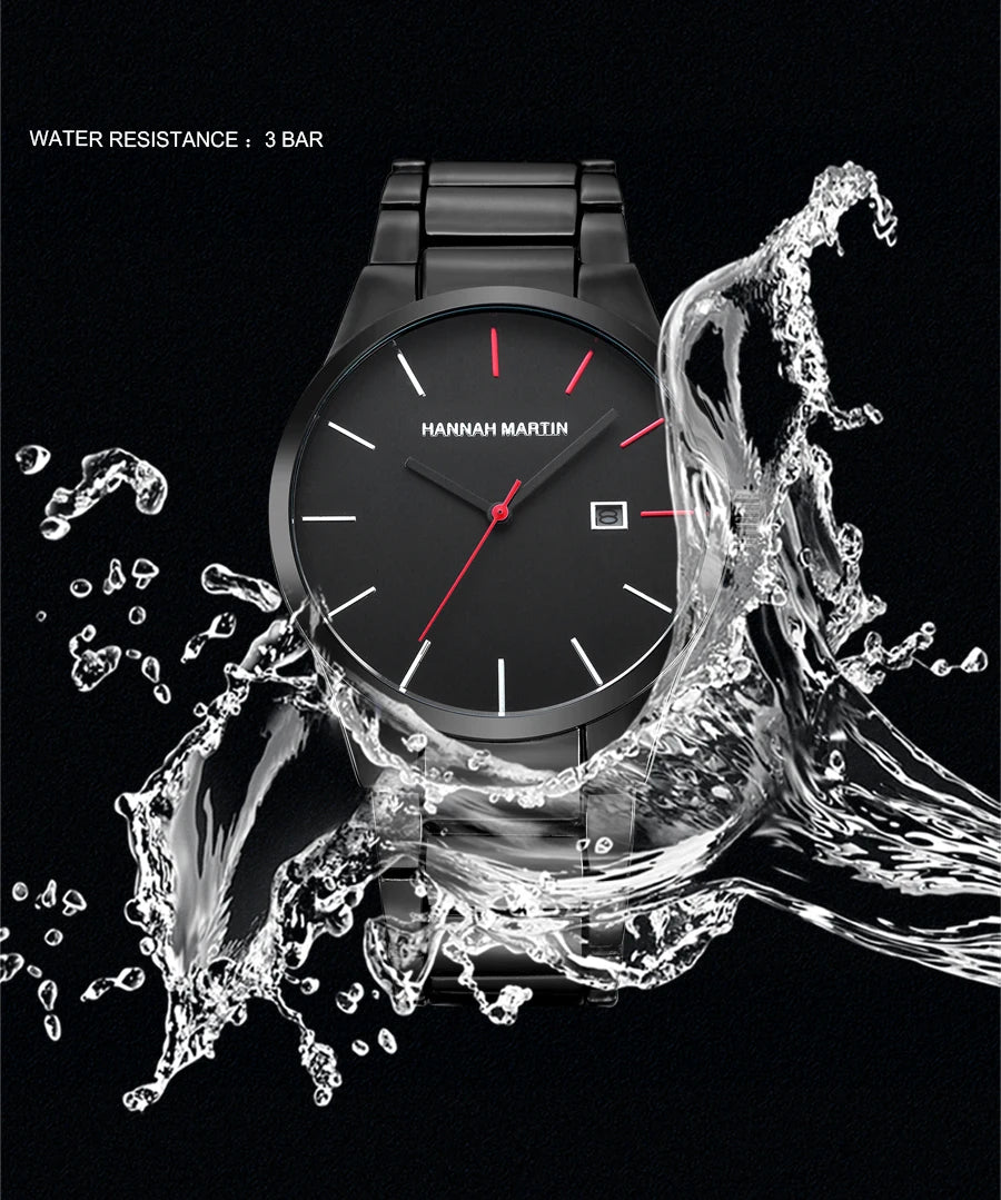 Hannah Martin Herrenuhr, Edelstahlgehäuse, Quarzwerk, 41-mm-Zifferblatt, Business-Stil, mit Kalenderanzeige (Imitation)