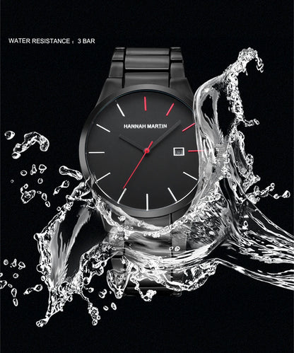 Hannah Martin Herrenuhr, Edelstahlgehäuse, Quarzwerk, 41-mm-Zifferblatt, Business-Stil, mit Kalenderanzeige (Imitation)