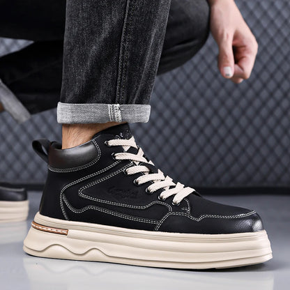 2026 New Mens Genuine Leather Walking Shoes Fashion Outdoor Thick Bottom Antiskid Vulcanized Shoes Comfy Casual Leather Flats
