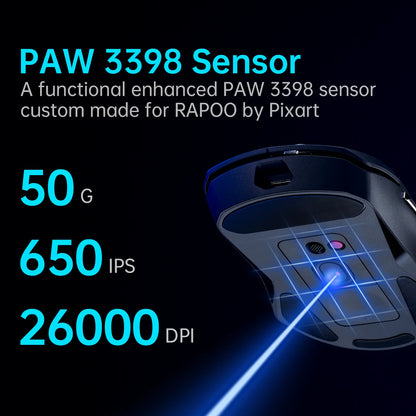 Rapoo VT9PRO PAW3398 Wireless Gaming Mouse 68g Wired Programmable Ergonomic Mice 26000DPI Type C Rechargeable Pc Gamer Accessory