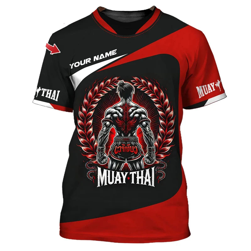 Tricou grafic Muay Thai nou și modern pentru bărbați, cu imprimeu 3D tigru și dragon, design expresiv și nume personalizat, tricou de vară pentru sală și fitness
