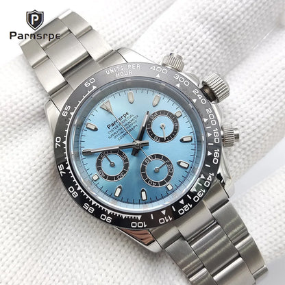 Zegarek kwarcowy dla mężczyzn 39 mm – luksusowy chronograf, modny, z szafirowym szkiełkiem, stylowy, sportowy, z bransoletą ze stali nierdzewnej