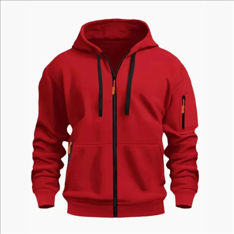 Men's Sweatshirts with Zipper Pockets Thin Solid Color Half Tracksuit Casual Outdoor Hooded Tracksuit Long Sleeve Jacket Coats