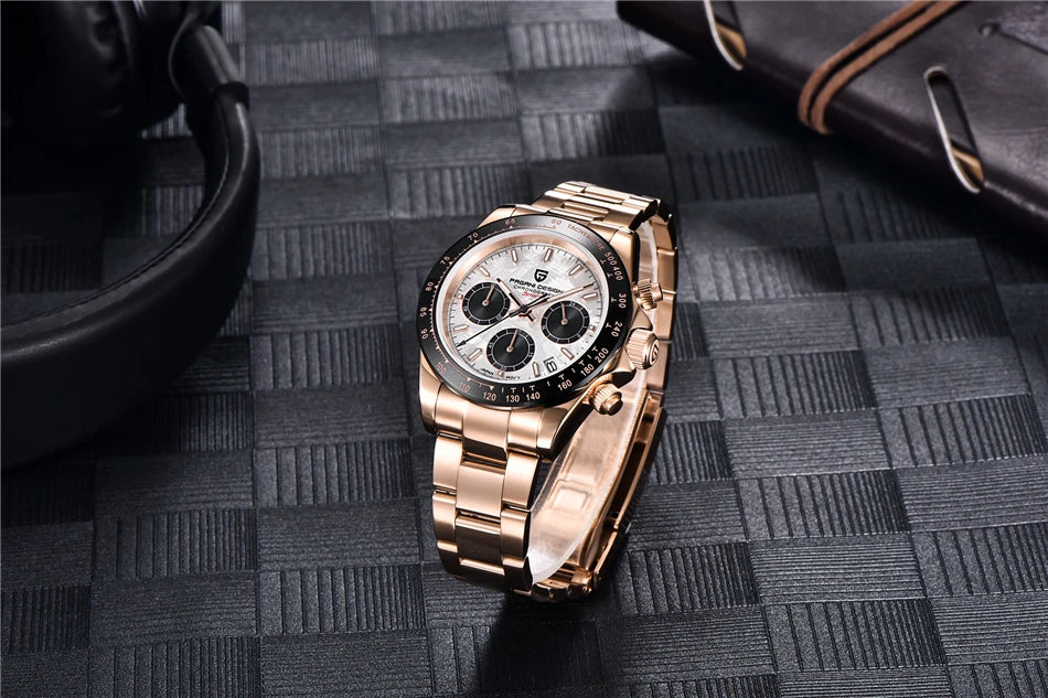 PAGANI DESIGN V2 40MM Reloj de cuarzo para hombre con esfera de meteorito, cristal de zafiro, cronógrafo retro y resistente al agua